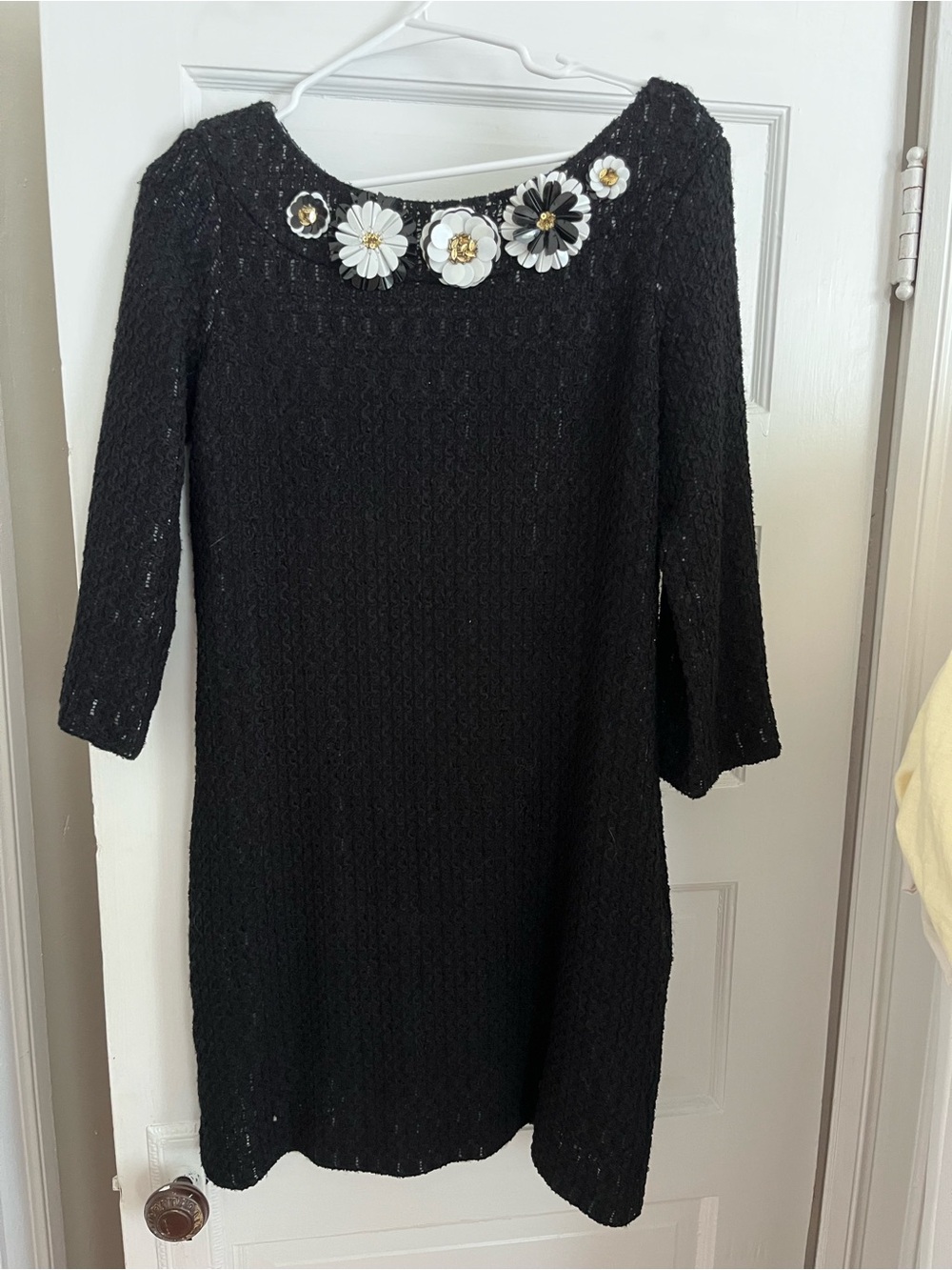 Moschino Black Mini Dress with White & Gold Floral Neckline